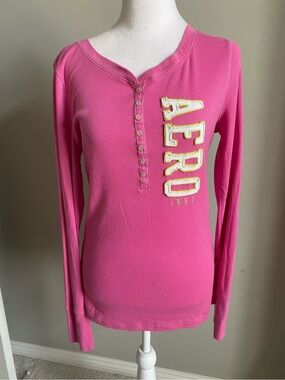 Vintage Aeropostale Pink Long Sleeve Ribbed Henley XL